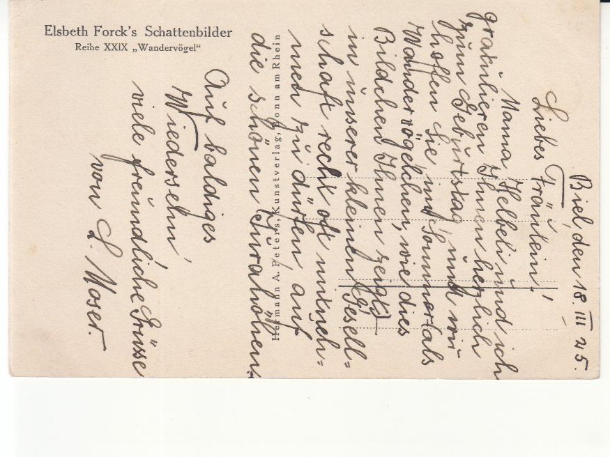 Cartoline postali: Künstlerkarte E. Forck Wandervögelchen 1925 – Usato da Bürglen TG venduto da StampGraf 1