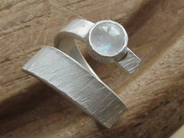 Ring Silber 999 Unikat Mondstein Gr. 54 Handarbeit (925)