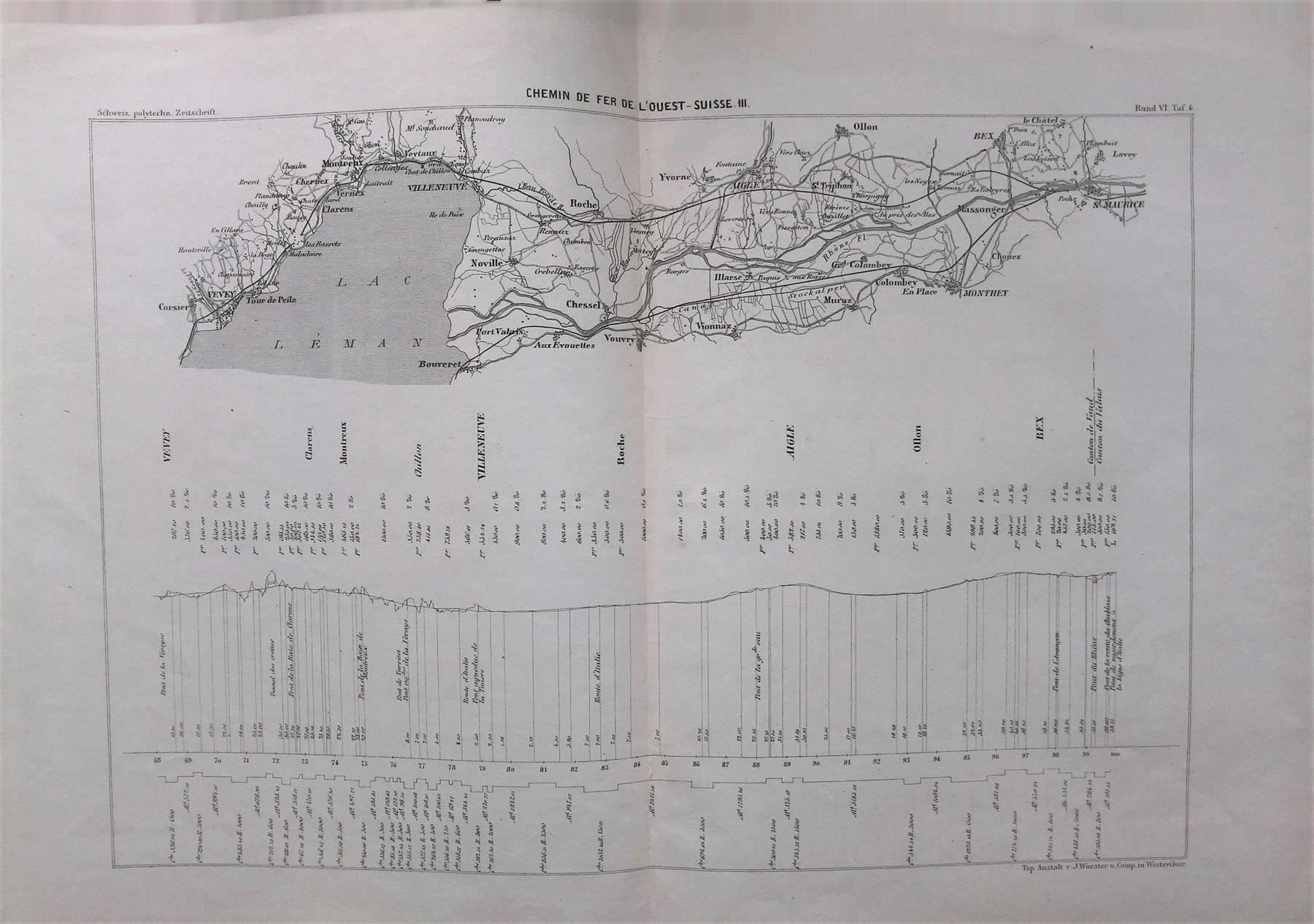 Cartes géographiques & atlas: Chemin de Fer Vevey St. Maurice 1861 – D'occasion à Rafz par booksell