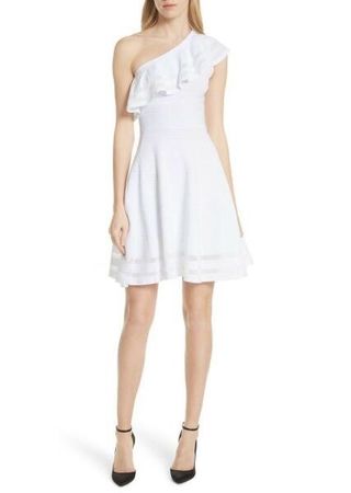 Ted Baker Dress, Size 5, One Shoulder, Summer, White