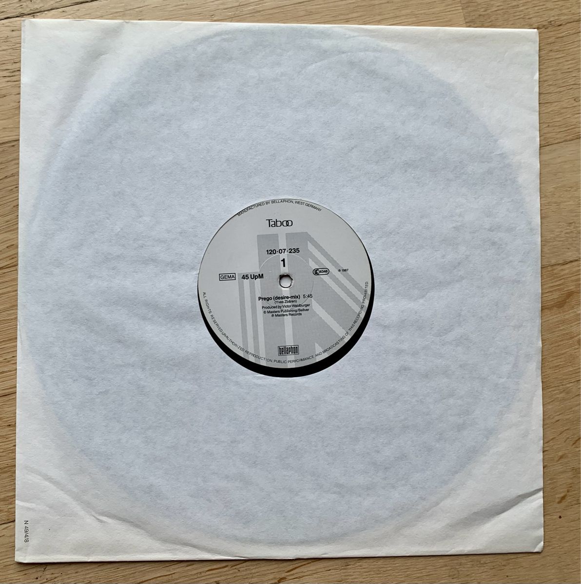 Dischi in vinile: Taboo Prego 12"Maxi – Usato da Zürich venduto da Fieber 2