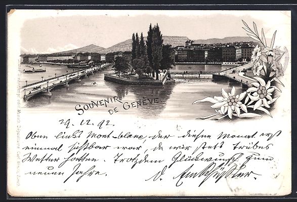 Ansichtskarten: Vorläufer-Lithographie Geneve, 1892, An – Gebraucht aus Berlin von bartko-reher