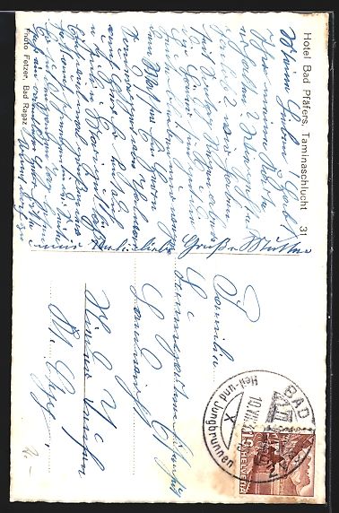 Cartoline postali: Bad Pfäfers, Hotel Bad Pfäfers an der  – Usato da Berlin venduto da bartko-reher 1