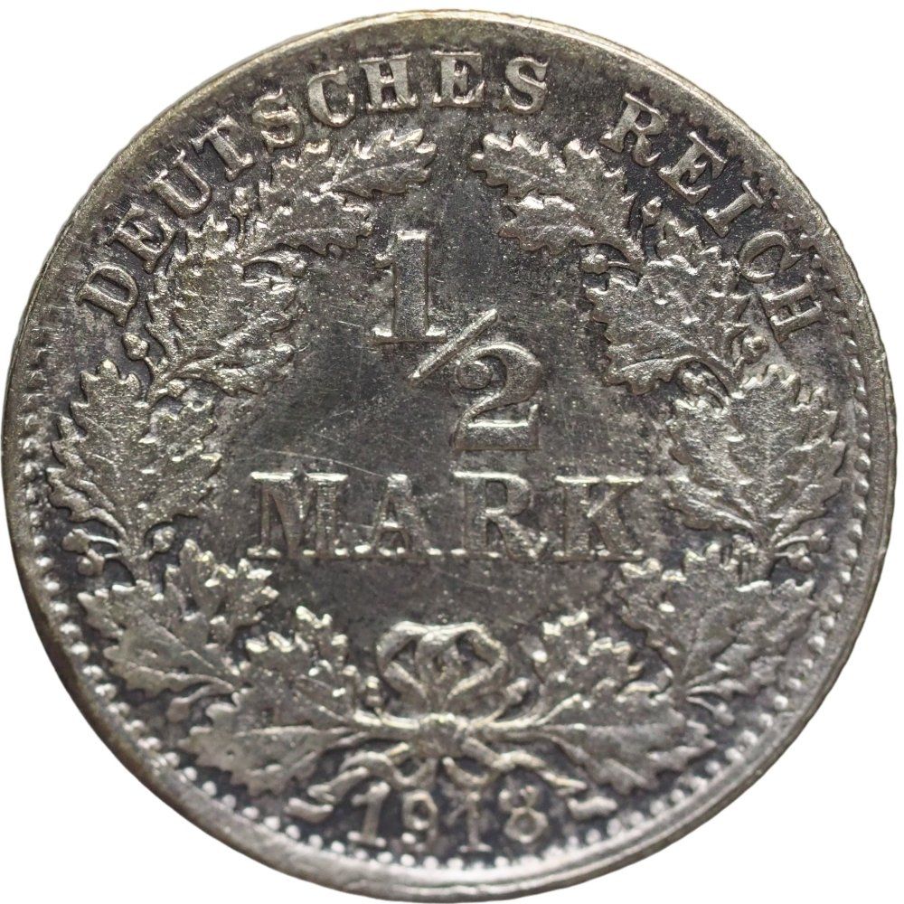Tutti le monete: Deutschen Reich  1/2 Silber Mark 1918 F – Usato da Liestal venduto da fibonaccis
