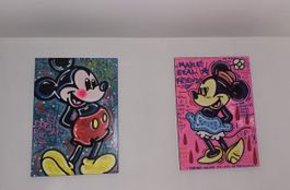 Zwei Originalgemälde auf Leinwand Mickey Mouse & Minnie Mous