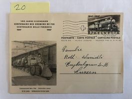 Postkarte 100 Jahre Eisenbahn Schweiz, 1947