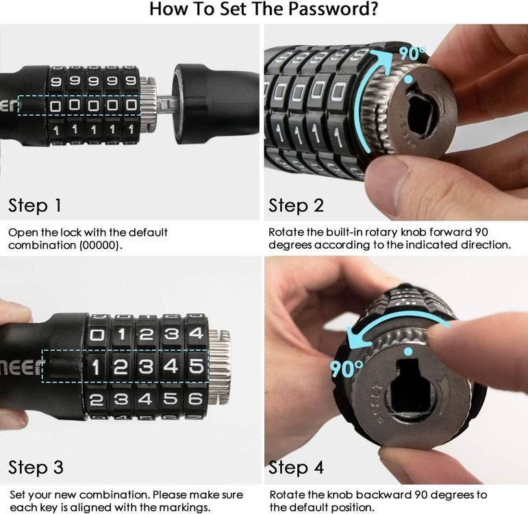 Skythrive Fahrradschloss 5-stellig - Zahlenschloss Mit Stahlkette 810mm, Für E-Bike & Fahrrad