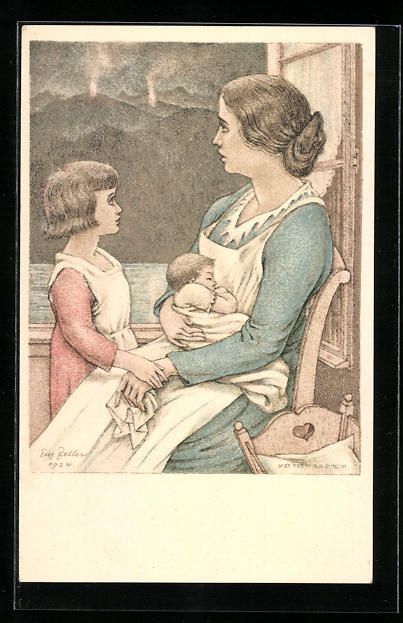 Cartoline postali: Schweizer Bundesfeier 1924, Mutter mit K – Usato da Berlin venduto da bartko-reher