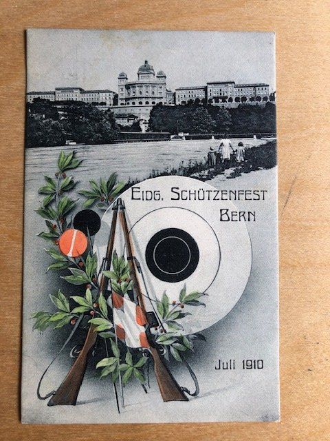 Cartoline postali: Antike Postkarte, Eidg. Schützenfest Bern, Juli 1910 – Usato da Basel venduto da sar_9jj8