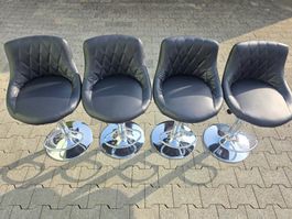 Barhocker 4er Set schwarz Kunstleder mit Chromfuss höhenv...