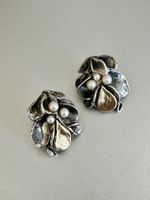 Vintage 925 Silber Ohrclips, mit 14K und 18K Gold, Pe(Perli)