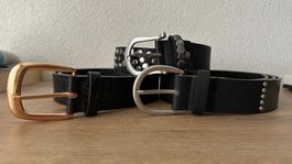 3er Set Gürtel, schwarz, verschiedene Designs