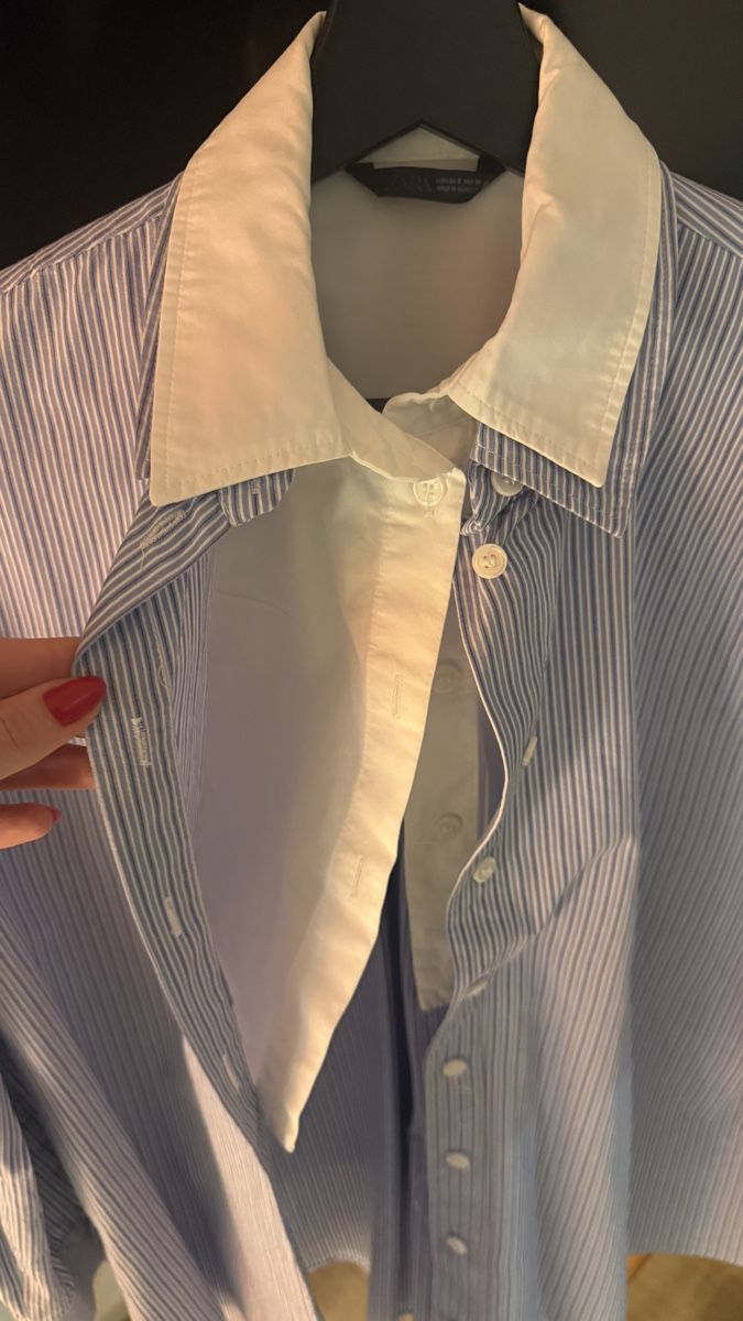Zara Camicette: Zara Shirt, Blue/White Stripe, Contrast Collar, Size S – Nuovo (secondo la descrizione) da zug venduto da Inaar 3