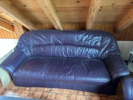 Dunkelbraunes Ledersofa, 3 + 2-plätzig