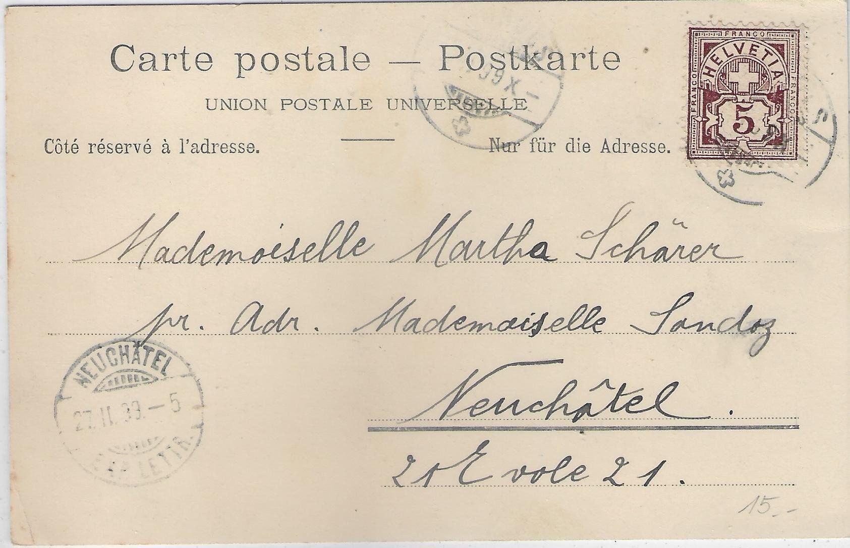 Cartoline postali: Neuchatel - Les Halles - Litho 1899 – Usato da Ettingen venduto da Kartenplanet 1