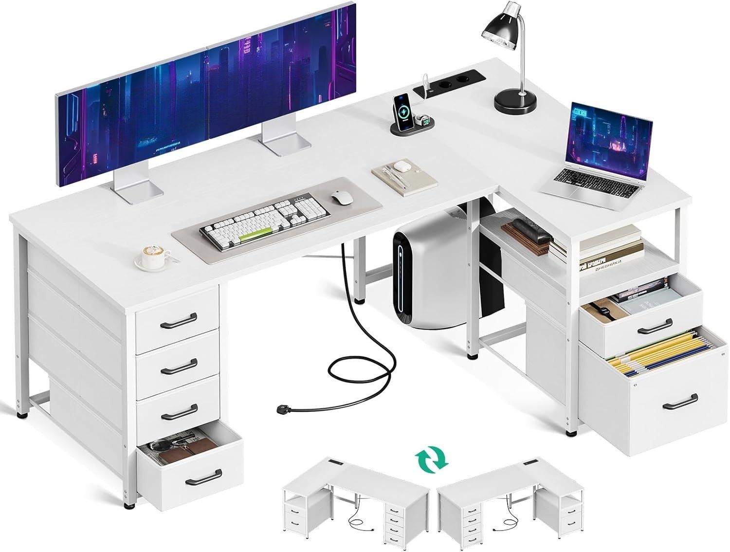 Schreibtische: L Schreibtisch 140x80 mit Schubladen USB Steckdose Weiss – Neu und originalverpackt aus Schaffhausen von AllesMussRaus90
