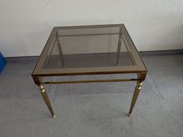 Vintage Glastisch goldfarbenes Metallgestell | 60x60 cm