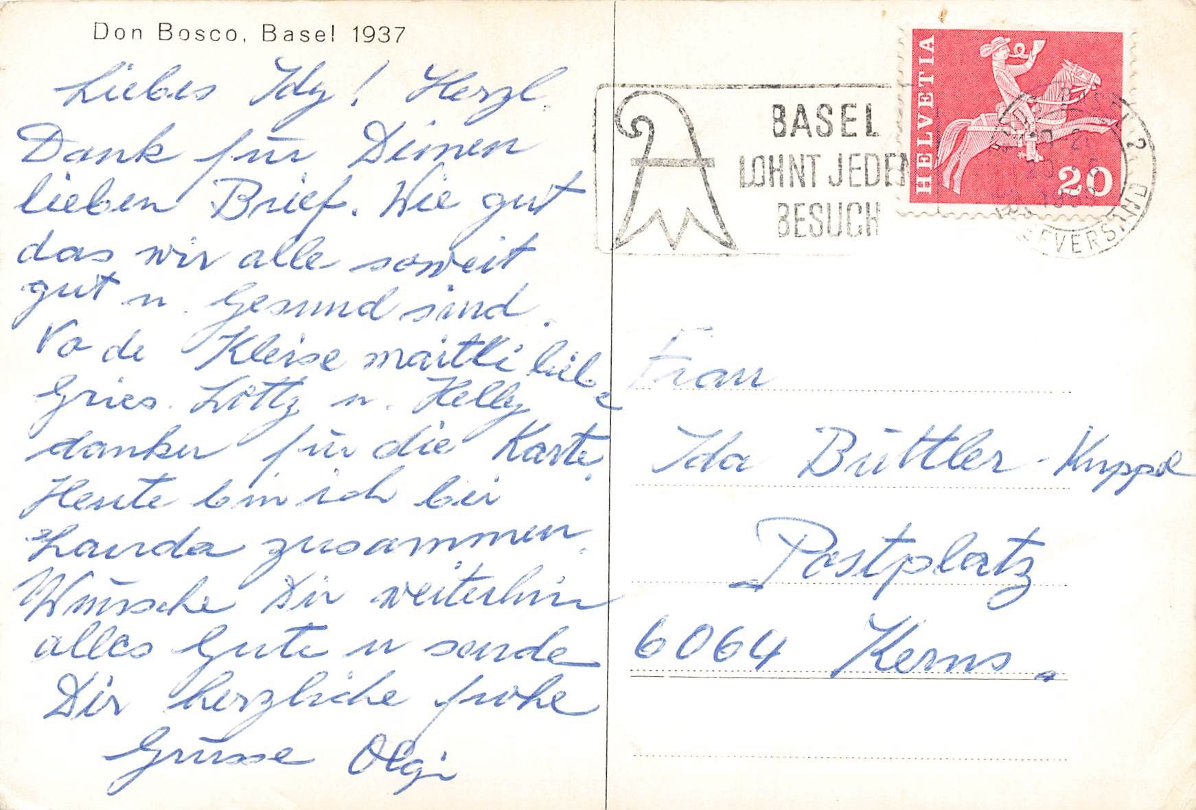 Cartoline postali: Don bosco Basel 1937 G – Usato da Biasca venduto da Blenio71 1