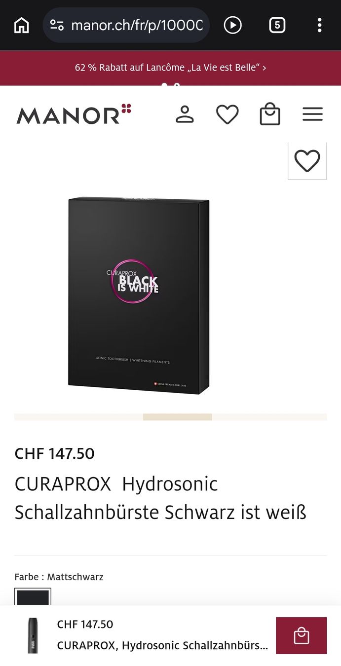 Curaprox Cura dei denti: Curaprox Hydrosonic Black is white Schallzahnbürste – Nuovo (secondo la descrizione) da Basel venduto da Nora2020