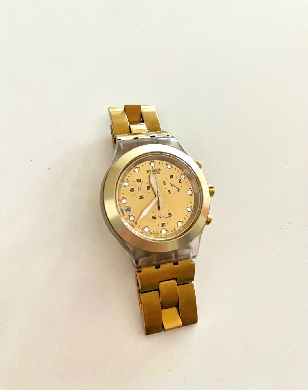 Swatch Orologi: Goldige Swatch Irony diaphane Chronigraph – Usato da Basel venduto da JJ.Elena