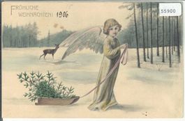 Fröhliche Weihnachten - Buon Natale - Engel mit Schlitten