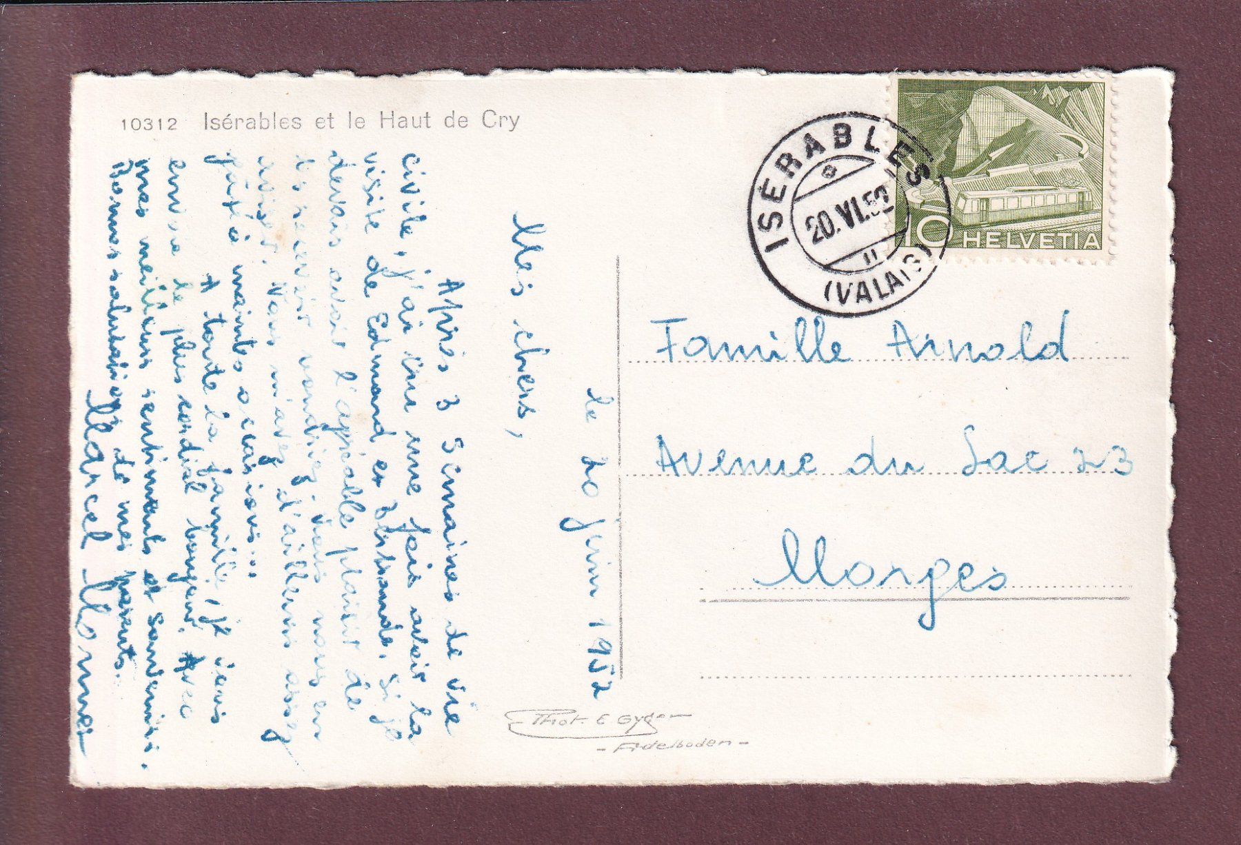 Cartes postales: ISERABLES - Haut de Cry - 1952 – D'occasion à Pully par nicecards 1