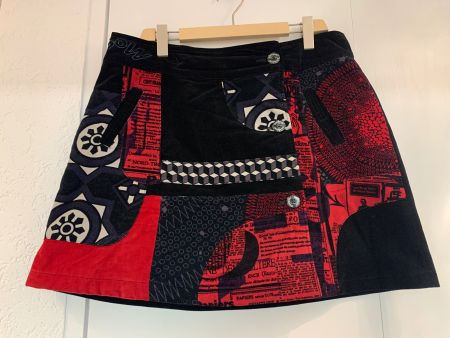 Desigual Baumwollsamt-Jupe/Rock; schwarz/rot; gefüttert,  44