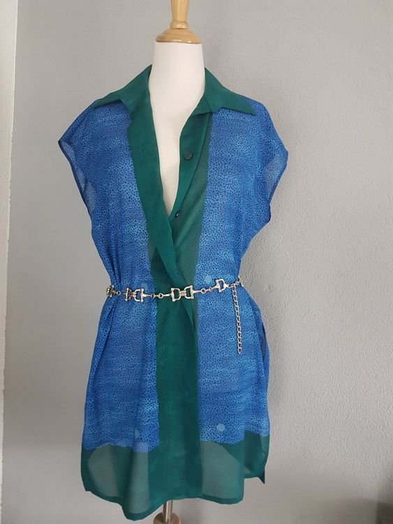 Robe Longue Viscose LOUIS FERAUD Vintage 1990's - Taille S - Style Beachwear Gris
