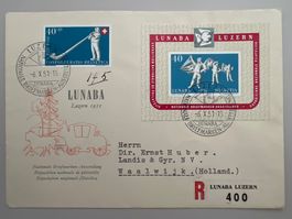 1951 LUNABA  Block  Eingeschrieben nach Holland