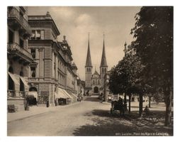 Photoglob, um 1895, Lucerne Place des Alpes Cathédrale 1877