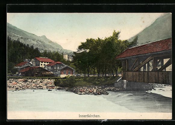 Cartoline postali: AK Innertkirchen, Ortspartie am Wehr – Usato da Berlin venduto da bartko-reher