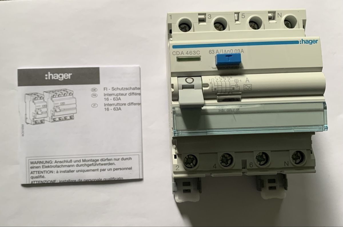 Hager Interruttori: Hager CDA 463c 63A / 0.03A FI - Fehlerstrom-Schutzschalter – Nuovo e nell'imballaggio originale da Zürich venduto da Apache4 1