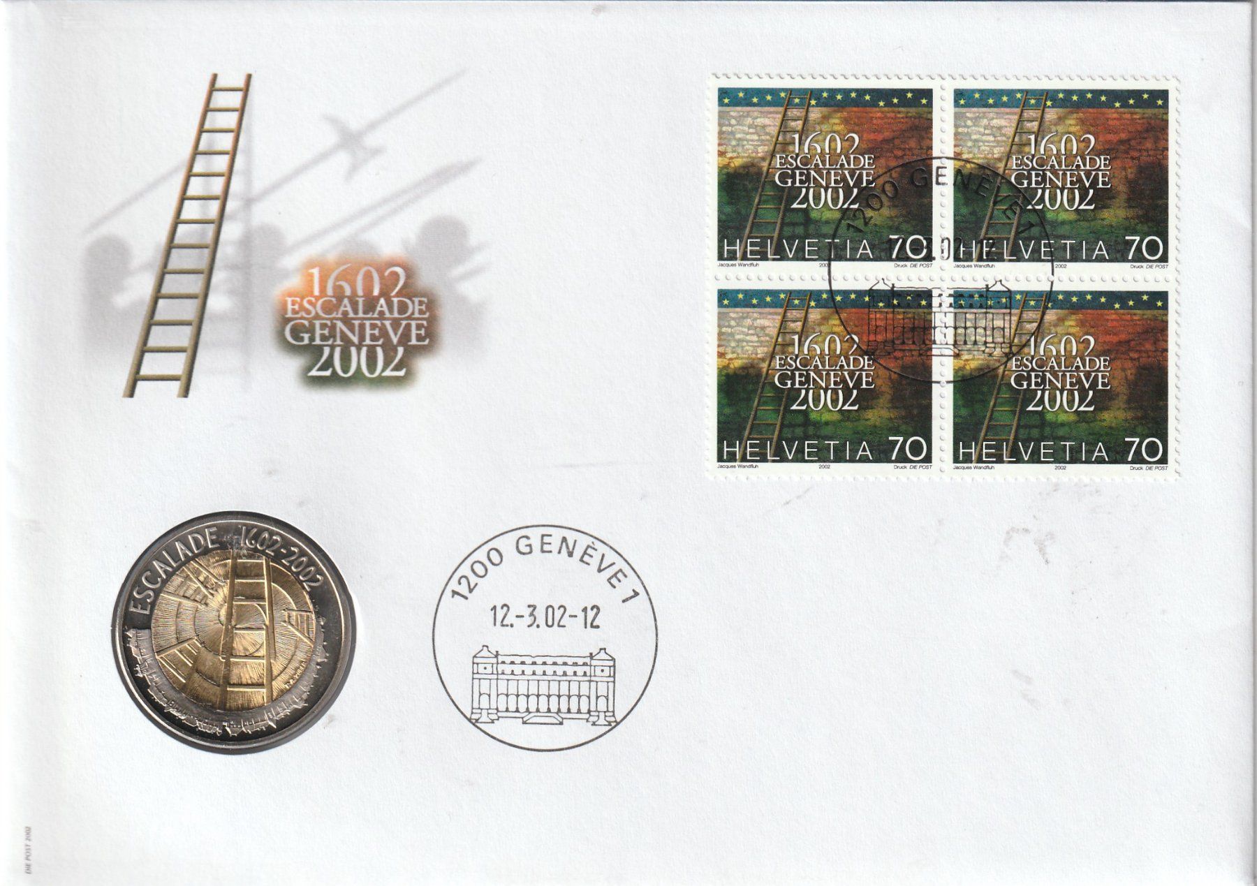 Tutti i francobolli: 5 CH Fr. Brief mit Münze   Genf FDC 12.03.2012 – Usato da Rupperswil venduto da Ema10