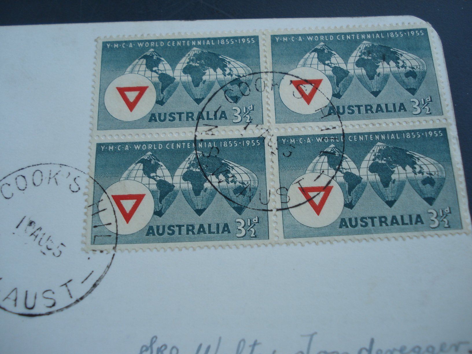 Alle Briefmarken: Australien First Day Card 1955, 4erblock YMCA Centennial – Gebraucht aus Niederwil AG von morostahu 1
