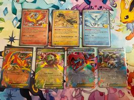 7 cards -3 birds 30th & 4 Mega EX Promo cards new ! engl. nm