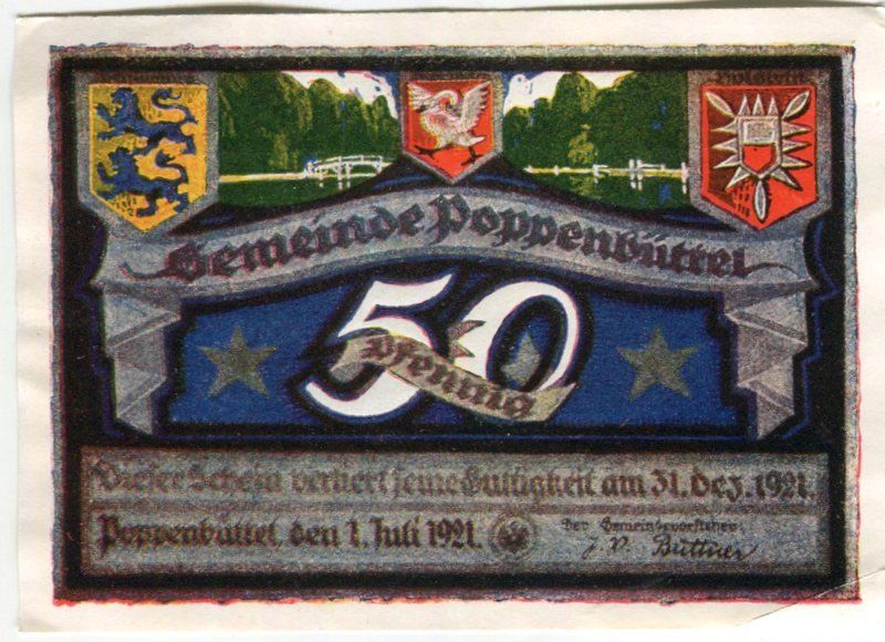 Banconote: Notgeld "50 Pfennig. Poppenbüttel 1921" – Usato da Basel venduto da Butsch5 1