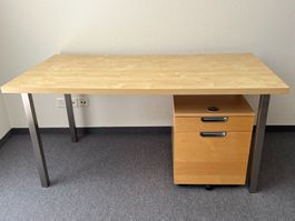 Schreibtisch mit Rollcontainer Buche Metallgestell von IKEA