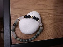 Bracelet pierres naturelles jade vert, plaquée or 16cm neuf