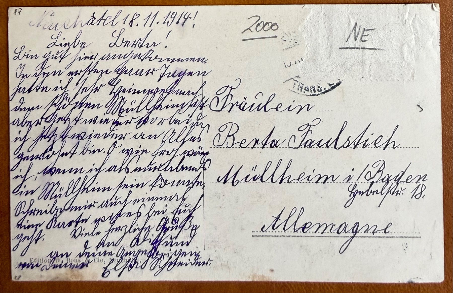 Cartoline postali: Neuchâtel - L'Evole & Champ - Bougin 1914 – Usato da Lutry venduto da Ediego 1