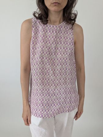 Bluse Lorena k Grösse 36 lila Muster Seide 31%  Viskose 69%