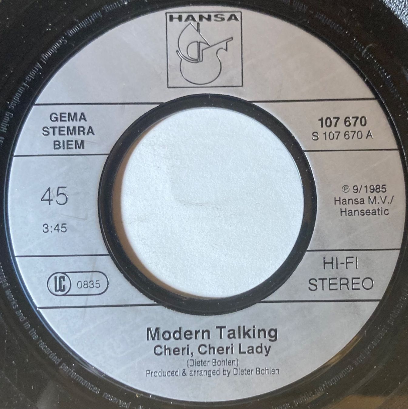 Vinyles: MODERN TALKING - CHERI, CHERI LADY – D'occasion à Poliez-Pittet par Newtown-Records 2