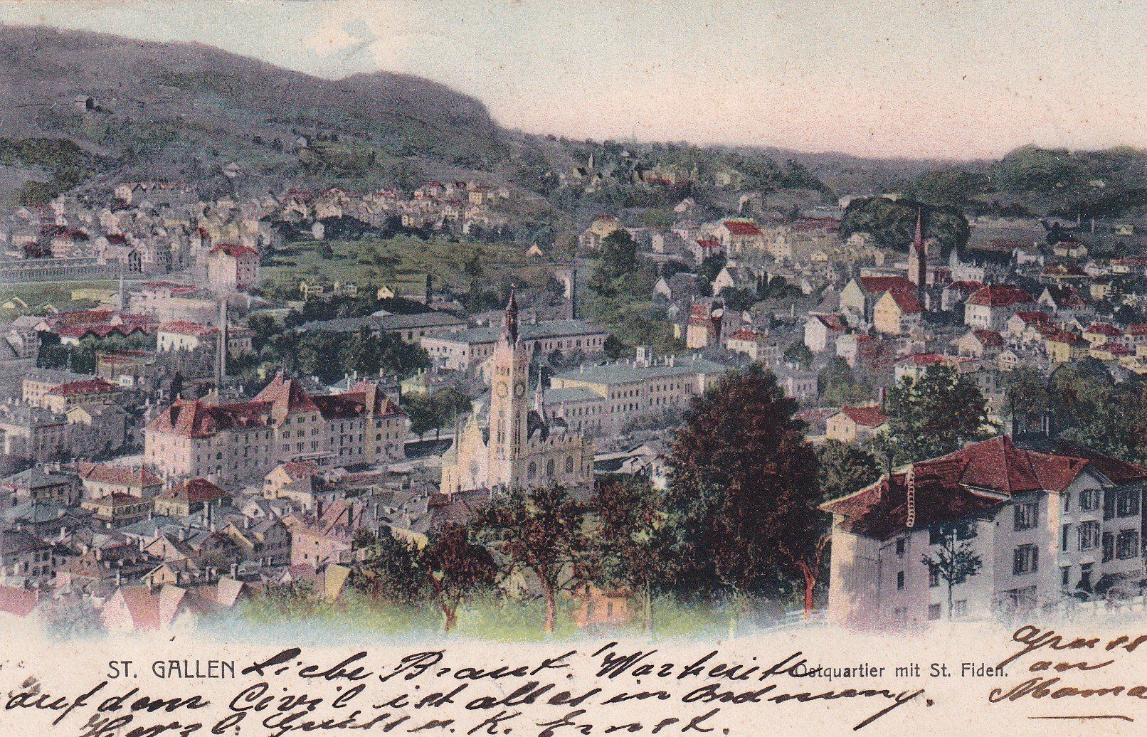 Ansichtskarten: St. Gallen Ostquartier mit St. Fiden – Gebraucht aus Cormoret von Pascalll2001