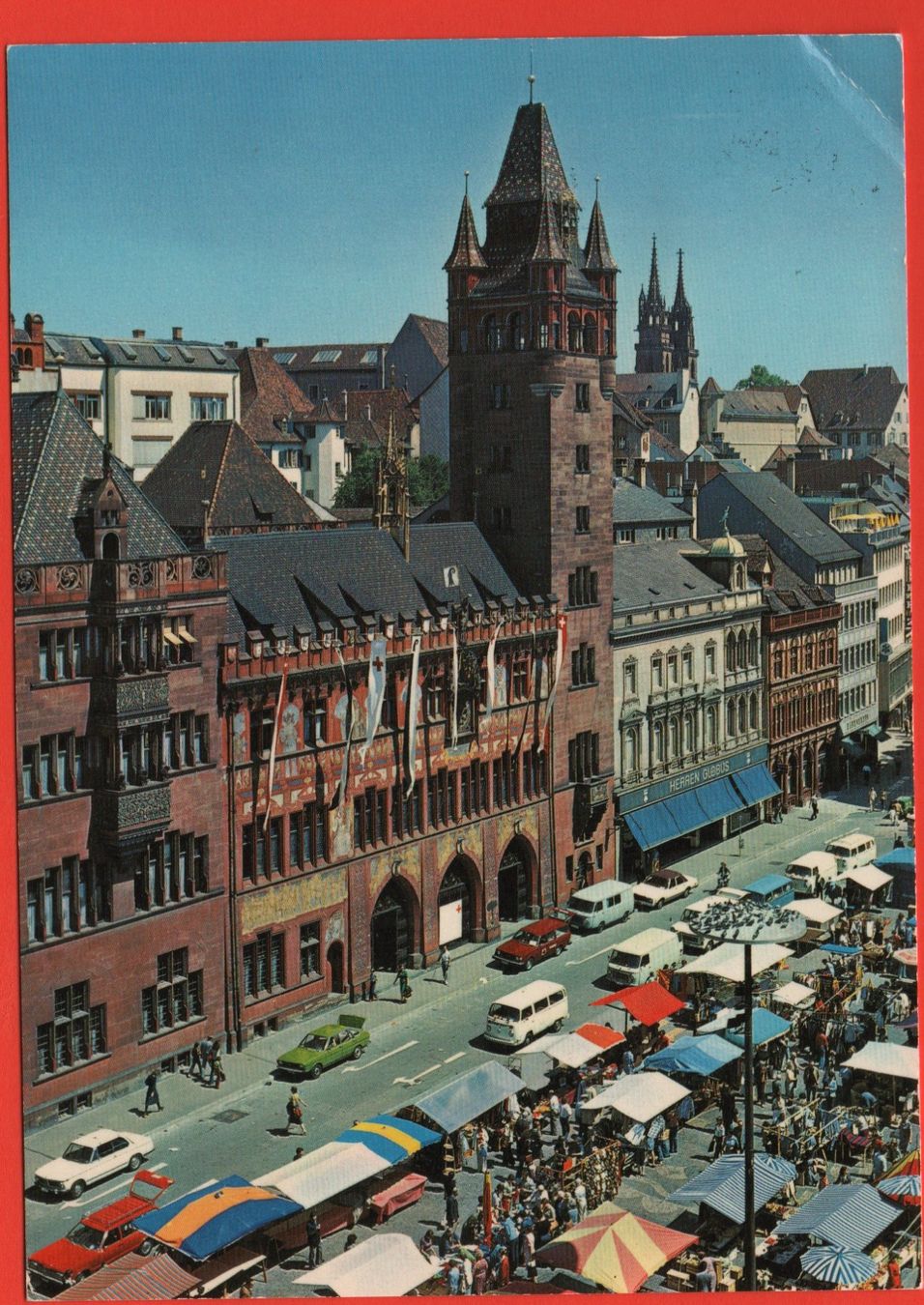 Ansichtskarten: BASEL Marktplatz mit Rathaus - Auto – Gebraucht aus Jona von philajona