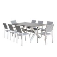 ALUMINIUM  GARTENESSTISCH SET INKL. 8 RATTANSTÜHLE