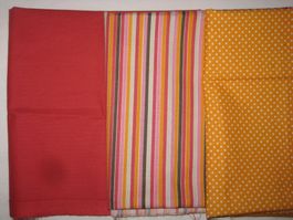 Baumwollstoffe mango/rot/beige 3 Reststücke!