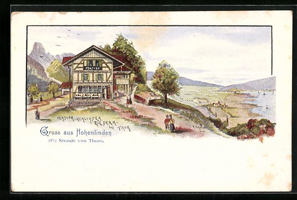 Cartoline postali: Riedern b. Thun, Gruss aus der Pension H – Usato da Berlin venduto da bartko-reher
