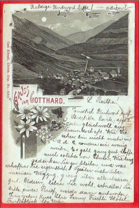 Cartoline postali: GRUSS VOM GOTTHARD, MONDSCHEIN-LITHO 1900 – Usato da Grüningen venduto da Kartenlaube