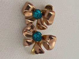 Vintage Ohrclips, goldfarben, mit blauem Stein - top!