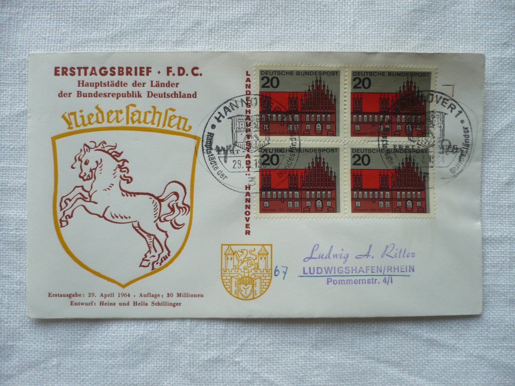 Tous les timbres: BRD 1964 FDC Hannover 4er-Block – D'occasion à Zürich par saltandpepper008
