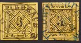 Württemberg Mi-Nr.1 Gestempelt in zwei Farben Selten